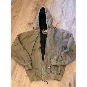 Berne Workwear Coat M Hickory Brown Hooded Canvas Heavy Quilted Rugged EUC